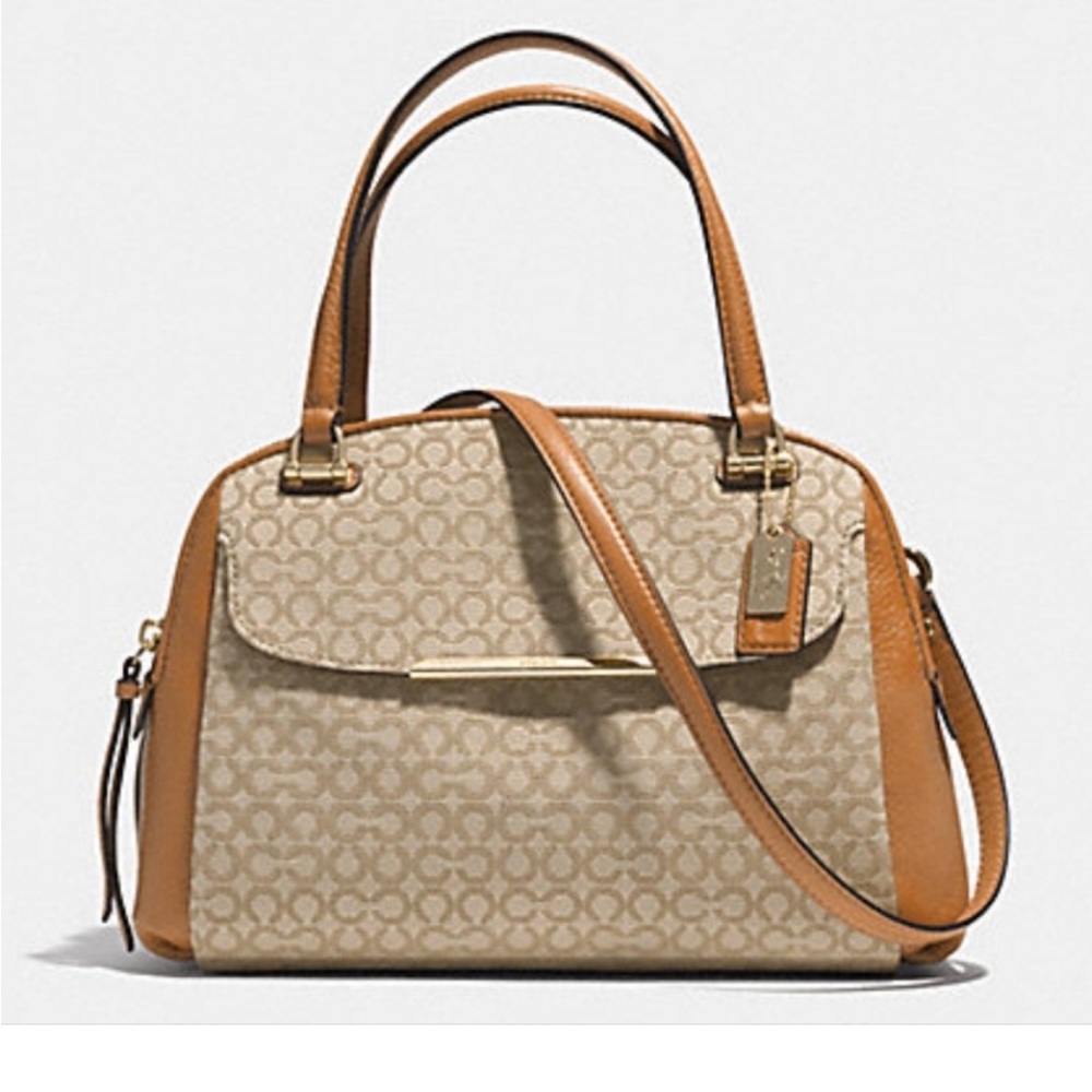 COACH Madison OP Art Needlepoint Fabric Satchel (Camel Coach # F30093)
